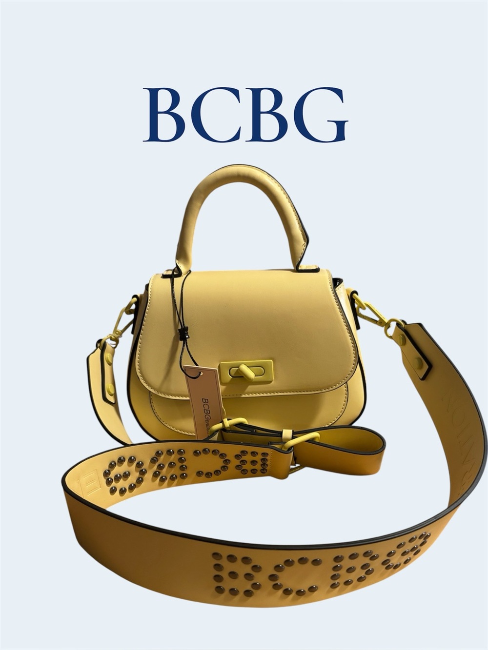 🌼 NWT BCBGeneration Yellow Satchel with Studded Guitar Strap 🌼